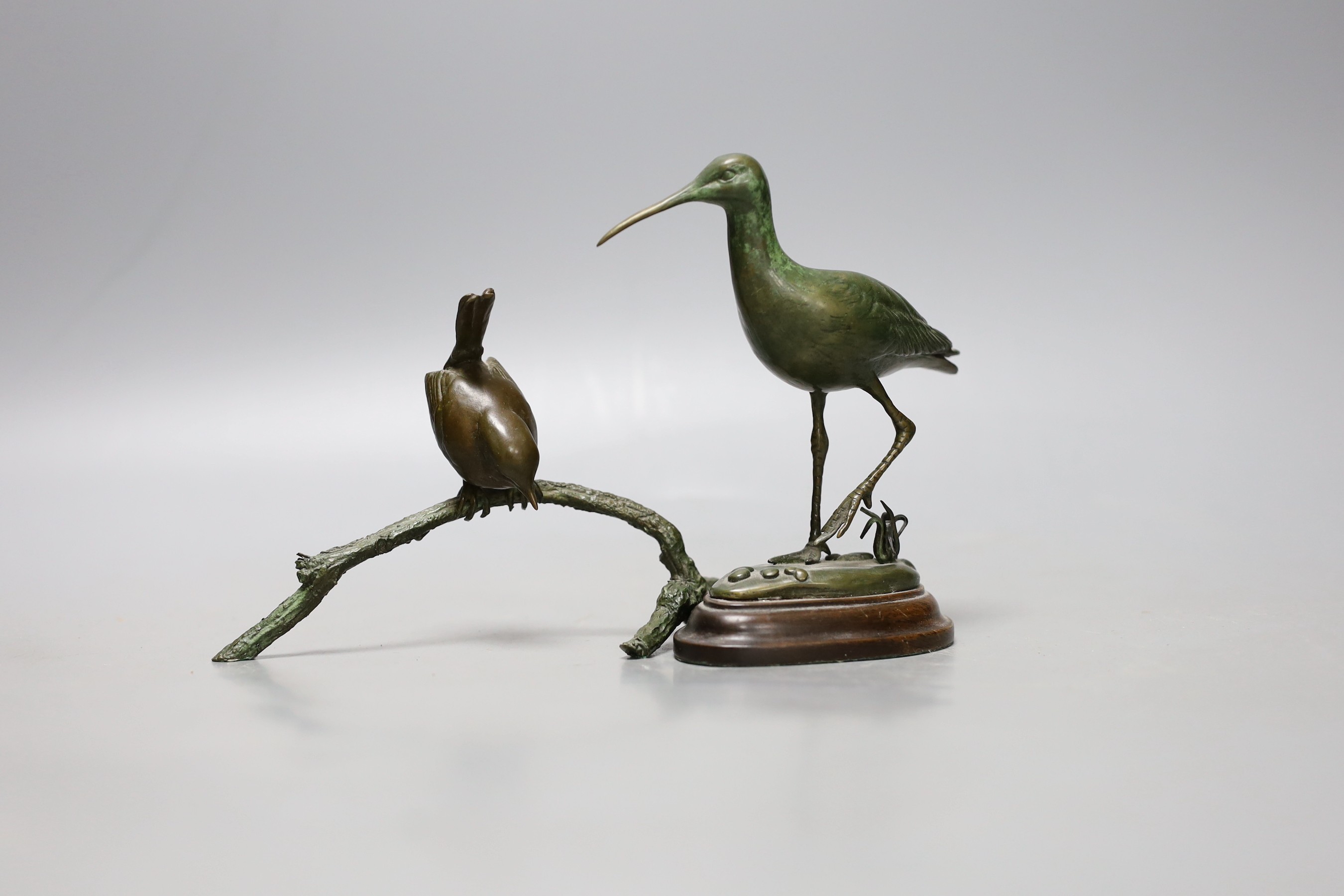 Kate Northcroft- Two limited edition bronze model of a whimbrel, 154/300 and another of a wren, 296/300, tallest 13cm